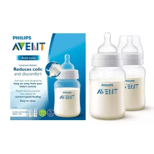 Philips Avent Anti-Colic Reduces Colic and Discomfort Baby Feeding Bottle 2Pcs Set (1m+)- 260ml (Model-SCY103/20)